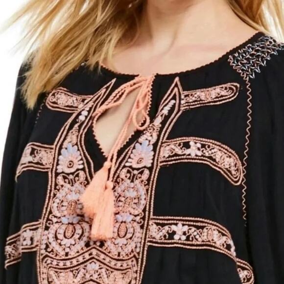 Free People Wind Willow Peasant Mini Boho Embroid. Dress - LG - Picture 4 of 11